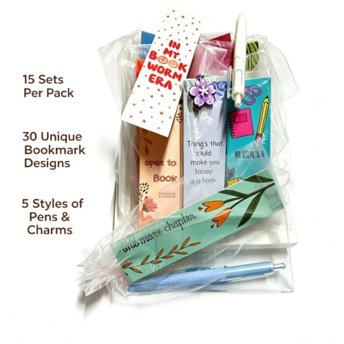 60 Pcs Bulk Stationery Set (15 Individually Wrapped) - Pastel Pens, 30 Unique Bookmarks & Acrylic Flower Charms - Aesthetic Desk Gifts for Professor, Coworker, College Gir - Acarino - Image 2