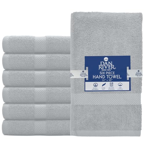 Image of DAN RIVER 6-Pack Premium Hand Towels (16x28 Inches) - 100% Cotton, Ultra Soft, Lightweight, Highly Absorbent Towels for Bathroom, Spa, Gym, Salon, Hotel, and Travel - Silver