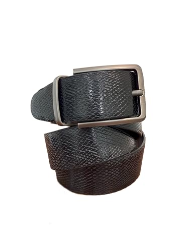 Executive Leather Men's Belt, Black, Self-Patterned Texture, 35mm Width, Chrome Buckle