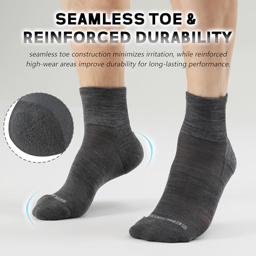 Image of ZEAL WOOD 3 Pairs Mens Womens Merino Wool Ankle Athletic Socks Low Cut Running Golf Tennis Hiking Socks Quarter