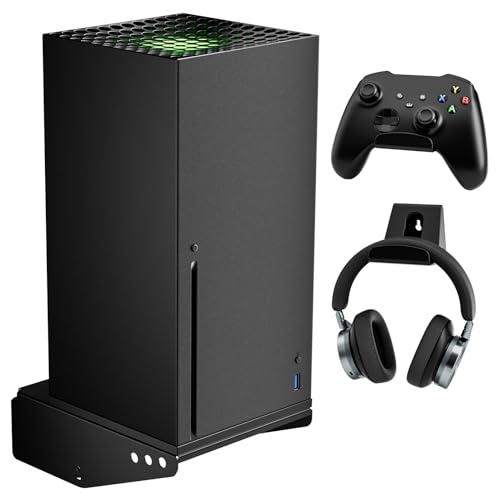 Aceshop Soporte de Pared para Xbox Series X, 4 en 1 Girado Soporte de Pared Xbox Series X con Soportes con Controlador Desmontable y Soportes para Auriculares para Ventilación y Ahorro de Espacio