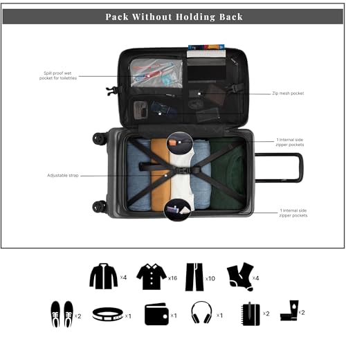 Image of F Gear Windsor Medium 68cm German Makrolon Polycarbonate|Japanese Hinomoto Wheel|Front-Opening Trunk-Style Hard Luggage|Check-in Suitcase Travel|Laptop sleeve, Expandable, Anti-Theft Zipper|Steel Grey