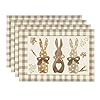 Artoid mode buffalo plaid bunny happy easter placemats set of 4 12×18 inch seasonal holiday table mats for party kitchen dining decoration  urban country home decor