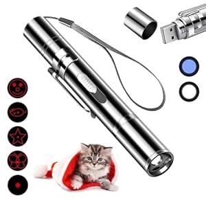 Pet Cat Laser Toy, USB Rechargeable Handheld Pointer, 5 Red Laser Patterns, Suitable Indoor Interaction with Cats or Dogs