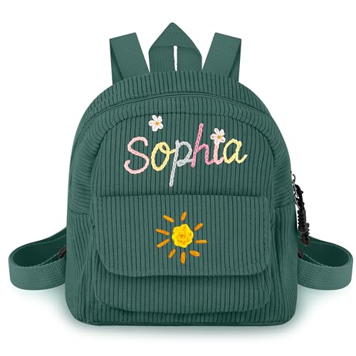 IBLUCTRY Mini zaino personalizzato in velluto a coste con nome ricamato piccolo zaino carino mini zaino per bambini asilo nido borse scolastiche per ragazze ragazzi bambini, regali per il ritorno a