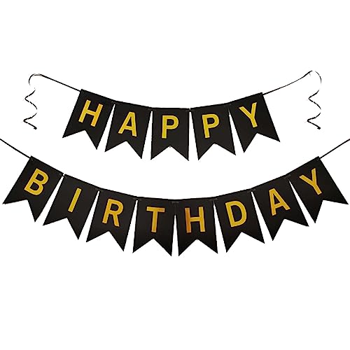 Image of Happy Birthday Banner Sign with Shiny Letters Glitter Birthday Banner Decoration DIY Party Decoration Supplies（Black）