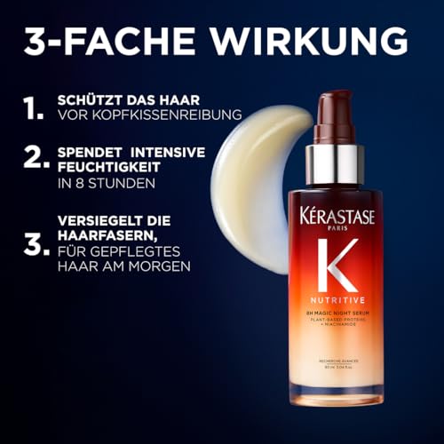 Kérastase Nutritive, Nachtserum für normales bis leicht trockenes Haar, Pflegend und glättend für mehr Glanz und Geschmeidigkeit, Ohne Parabene, 8H Magic Night Serum, 90 ml