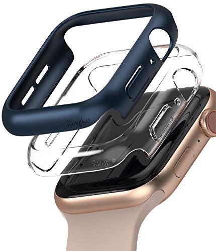 Image of Ringke Slim Case Compatible with Apple Watch Series 6 /5 / 4 / SE 44mm (2 Pack) - Clear & Metallic Blue
