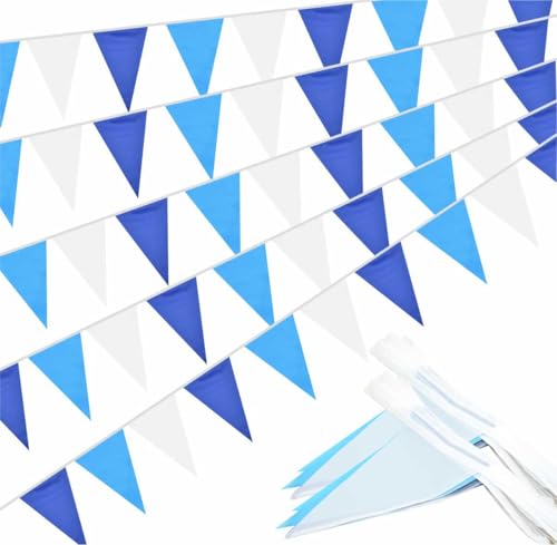 Image of Blue Pennant Banner Garland Bunting Triangle Flag Decorations for Wedding Birthday Baby Shower Graduation Grand Opening 60Pcs