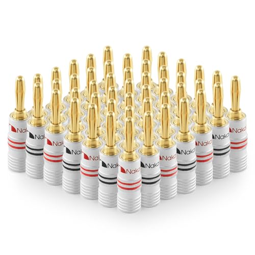 Image of Nakamichi Excel Series 24k Gold Plated Banana Plug 12 AWG - 18 AWG Gauge Size 4mm for Speakers Amplifier Hi-Fi AV Receiver Stereo Home Theatre Audio Wire Cable Screw Connector, 48 Pcs (24-Pairs)