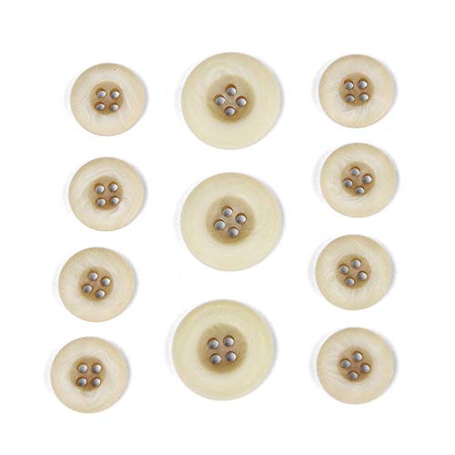 Set of 11 Blake Matte Cream & Tan Vintage-Look Suit and Coat Buttons in Two Sizes, Made in Italy