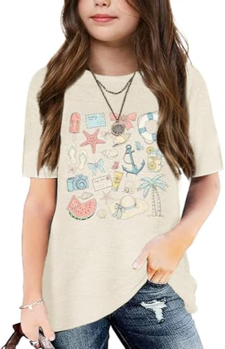 Image of Graphic Tees for Girls Kids Summer Tops Crewneck Short Sleeve T Shirt 5-14 Years