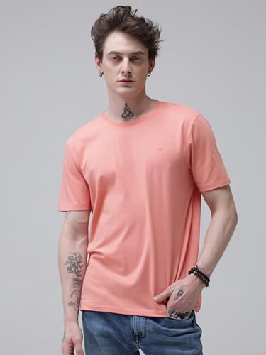 Image of TURMS Men's Casual Solid Round Neck T-Shirt, Odor Control, Stretchable & Breathable, Cotton Rich Fabric, Half Sleeve