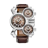 Oulm 1167 Mens Top Brand Multi-Function 3-Movt Quartz Leather Wrist Watch