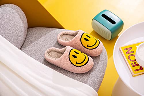 NEVEROLD Fun Happy Face Smile Emoticon Fluffy Sherpa Slip On House Slippers for Women and Men2