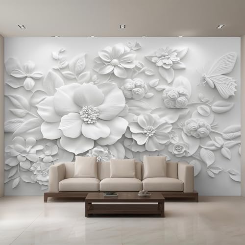 Papier peint panoramique fleurs relief solution mur terne chambre 3D - 4