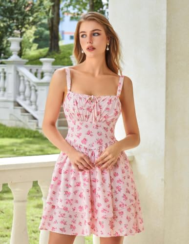 Image of Scarlet Darkness Floral Mini Corset Dress for Women Teen 2026 Summer Spring Flowy A-Line Sundress with Pockets