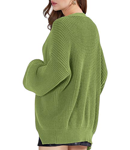 Image of QUALFORT Women's Oversized 100% Cotton Cardigan Sweater | Long Sleeve V Neck Button Down Open Front Knit Outerwear