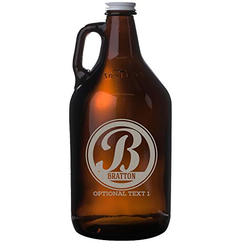 Spotted Dog Company Personalized Etched 64oz Amber Glass Beer Growler - Customized Engraved Gifts for Men - Beer for Men - Groomsmen Gifts, Bratton