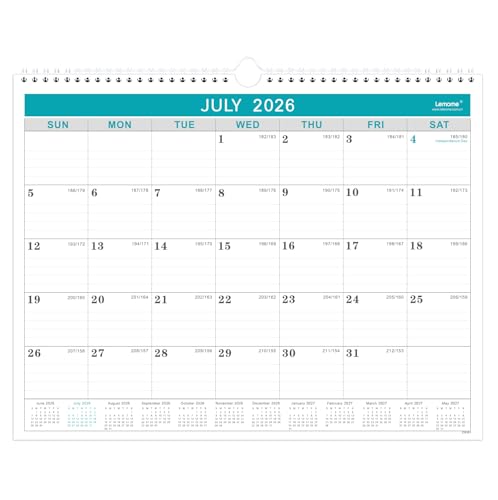Lemome Calendar 2026-2027 Office Home Planning & Organizing July 2026 to December 2027 Thick Paper Julian Date Large Monthly Wall Hanging Spiral Planner for Family and Work - Green 11.5 x 14.6
