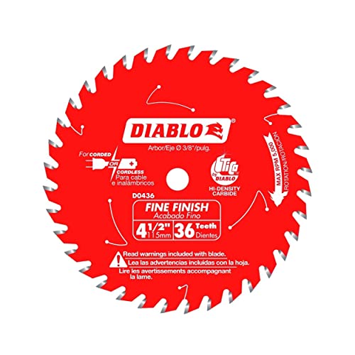 Diablo 4-1/2-Inch x 36-Teeth Fine Finish Saw Blade - Ideal for Smooth Crosscuts in Hardwood Softwood & Plywood - Tico Hi-Density Carbide Teeth Super Thin Kerf Perma-Shield Coating - D0436X