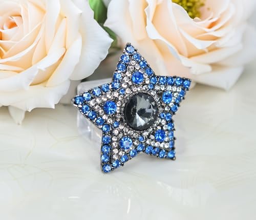 Image of Gyn&Joy Gunmetal Tone Blue Grey Colored Crystal Rhinestones Twinkle Star Brooch Pin