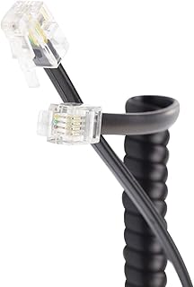 Telephone Handset Spiral Cable, Handset Connection Cable, 2x Modular Plugs RJ10 4P4C, Black, 4 m