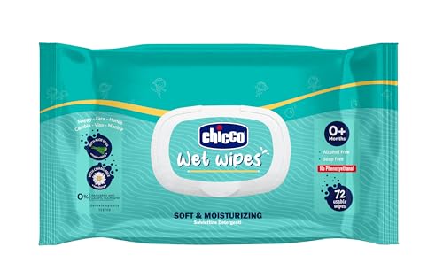 Image of Chicco Wet Wipes 72 Pcs with Fliptop | Free From Phenoxyethanol, Parabens & Alcohol