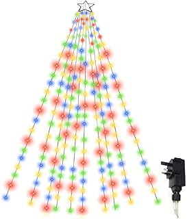 Christmas Tree Lights Outdoor with Ring, 28m LED Fairy Lights with 10 Lines String Lights, IP44/31V Mains Powered, 280 LED Light Chains for 1.5 to 3m Xmas Tree Decoration (Multicolor)