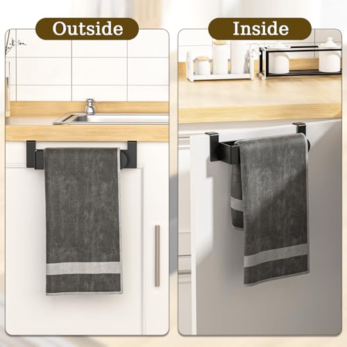 Amawarm Over Door Towel Rack, Cabinet Towel Holder, Kitchen Towel Holder for Hand Towels, Dish Towels and Tea Towels, Towel Rack with Side Organizer Design, 2 Pack (Black) - Thumbnail 6