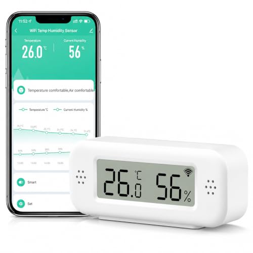WiFi Temperature Humidity Sensor, Smart Hygrometer with App Alerts