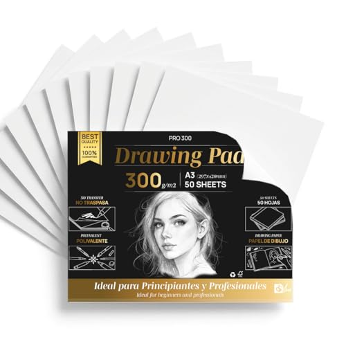 Papel de sketchbook SIDI PRO 300 premium, superficie suave A3 que evita el traspaso