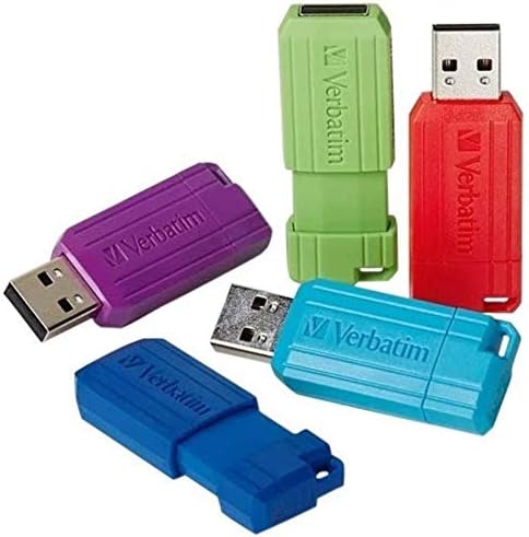 Verbatim 16GB Pinstripe USB 2.0 Flash Drive Retractable Thumb Drive with Microban Antimicrobial Product Protection- 5 Pack - Multicolor (Green, Blue, Red, Purple, Cyan)