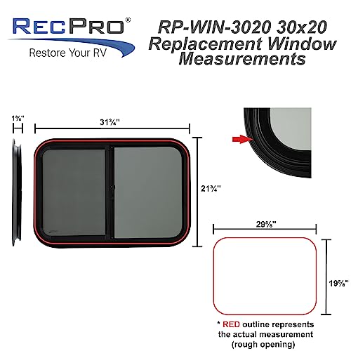 Recpro Rv Window | Teardrop 30" W X 20" H Horizontal Slide | Rv Window Replacement (1 Window, No Trim Kit) | Made In Usa #TOP2