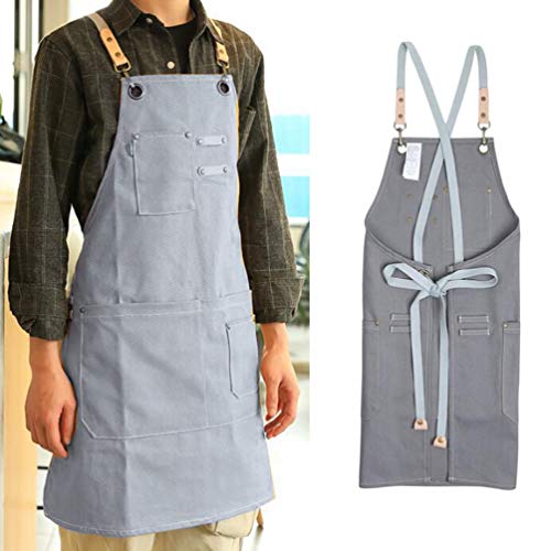 UPKOCH Delantal de Trabajo de Lona Delantal de barbero Delantal de Cocina para Hombres con Bolsillo y Anillo Colgante - Imagen 4