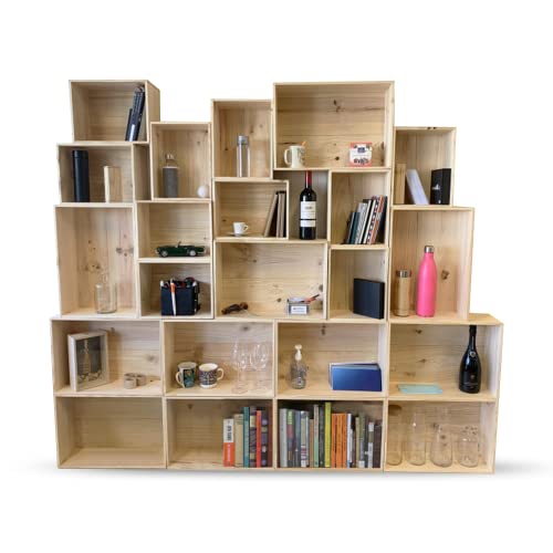 mabouteille.fr Bibliotheque Etagere Rangement en Caisse Bois - Rangement Bois PIN Massif avec 22 caisses [ Meuble cagette ]