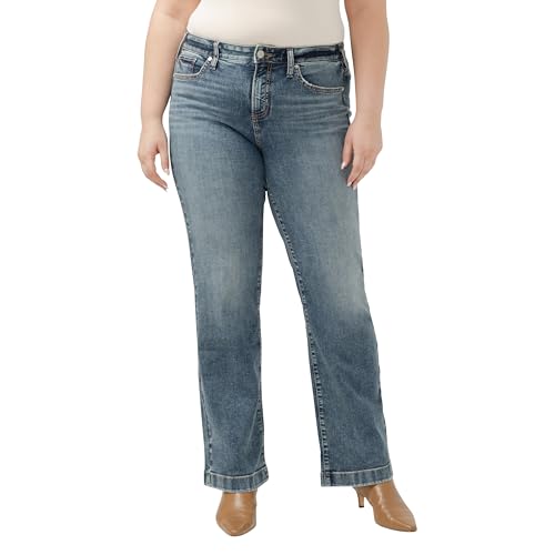 Silver Jeans Co. Women's Plus Size Suki Mid Rise Curvy Fit Trouser Leg Jeans