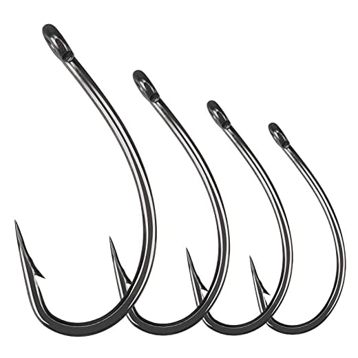 Luroad Pacote com 50 anzóis de pesca de carpa farpada de olhos grossos, disponível em gancho de haste curvada revestido de teflon e gancho largo tamanho 2, 4, 6, 8, 10 (50 peças - tamanho 10, haste