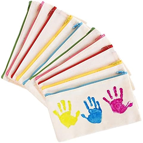GoPaw 10pcs Blank DIY Craft Bags Blank Canvas Pencil Bags DIY Craft Bags Fabric Pencil Case Zippered Blank Fabric Bag (12*21cm) Cover