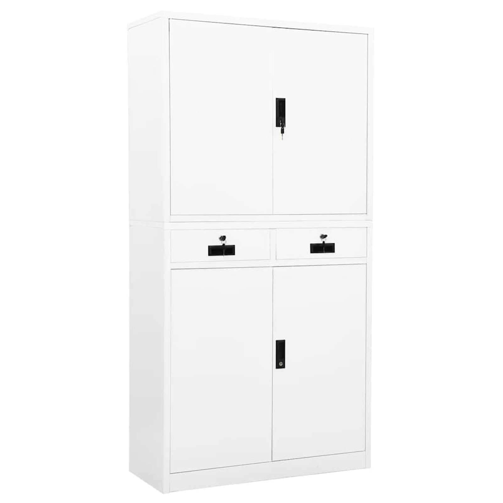 Aktenschrank 90 cm breit, 180 cm hoch, weiß, Stahl, mit Schlössern und kugelgelagerter Führung, für Büroorganisation