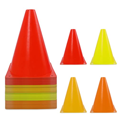 40 Pack 7 Inch Plastic Traffic Cones Sports Training Agility Marker Cones for Kids Games Indoor and Outdoor Sport, Theme Party, Soccer Cones, Skating Cones, Football Cones, Basketball Cones 4 Colors