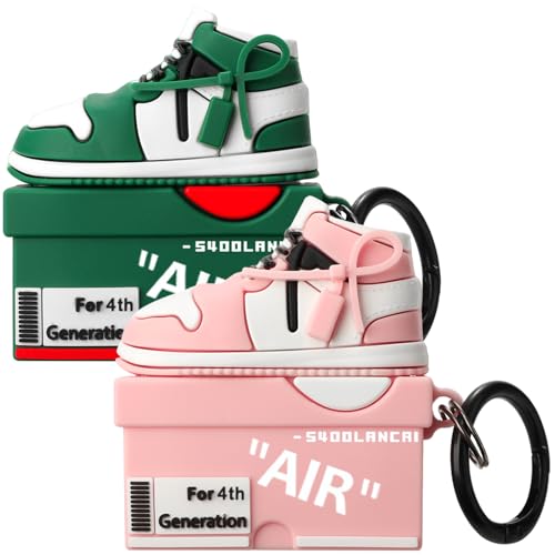 Image of [2Pack] Gedicht for Apple Airpods 4th Generation Case Cover(2024),Cute Cartoon Shoe Box Soft Silicone Protective Cases for Airpods 4th Case with Keychain for Women Men,Pink+Green
