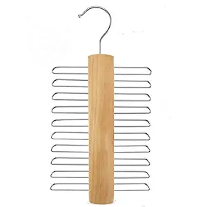 Wood Tie Rack Holder, Tie and Belt Hanger, Closet Organizer and Storage Rack with Non-Slip Clips Finish 20 Hooks , 360 Degree Swivel Space Saving Organizer for Men