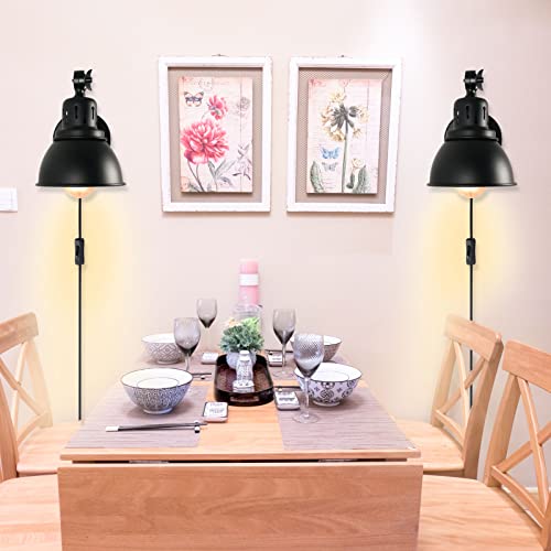 BANGANMA Plug in Wall Sconces Set of 2,Vintage Industrial Black Wall Sconce with Plug in Cord and On Off Switch,Metal Wall Mount Light Fixture for Bedside Bedroom Living Room - Image 6