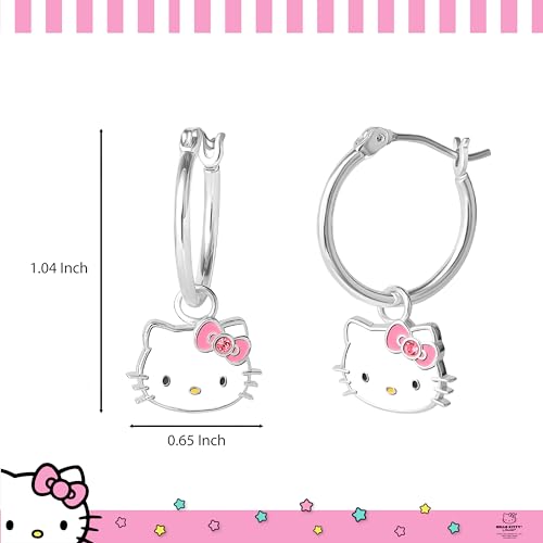 Image of Hello Kitty Womens Hoop Earrings - Sterling Silver and Enamel Hello Kitty