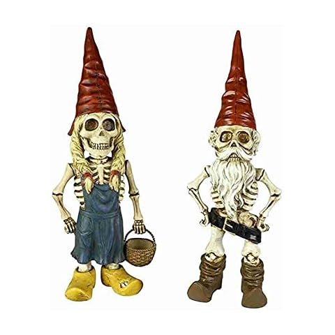QIANSHENG 2PCS Male and Female Skeleton Gnome Couple Garden Gnomes Statue Zombie Gnome Sculptures Resin Dwarf Figurines for Indoor Home Ornaments Outdoor Patio Yard Lawn Porch Decor Cover