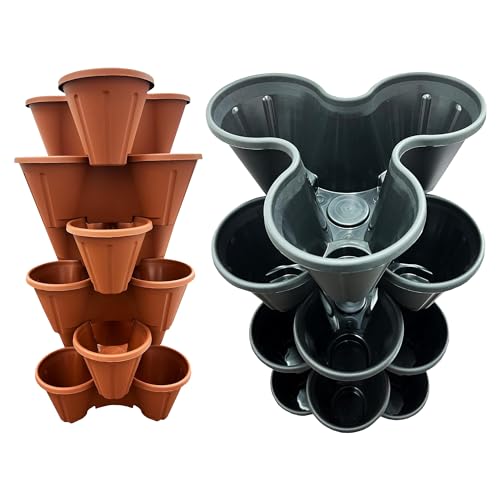 STAR SUPPLIES Tri-Pot Stacking Strawberry Black Terracotta Plant Pots
