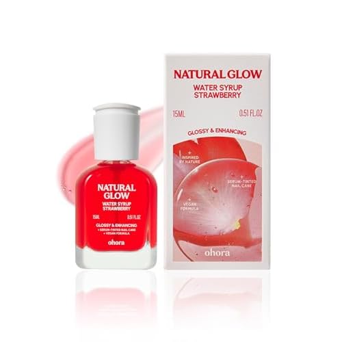 ohora Natural Glow Water Syrup Nail Strengthener (Strawberry) - Tinted Nail Hardener…