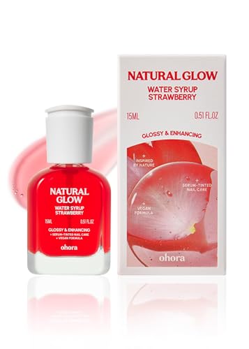 Image of ohora Natural Glow Water Syrup Nail Strengthener (Strawberry) - Tinted Nail Hardener for Brittle, Damaged Nails, Quick-Dry Glossy Finish, Nail Repair & Growth, 15 mL