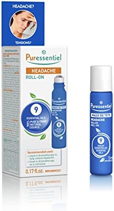Puressentiel Headache Relief Roll-On – 9 Essential Oils with Peppermint & Eucalyptus – Fast, Natural Relief – 5 ml